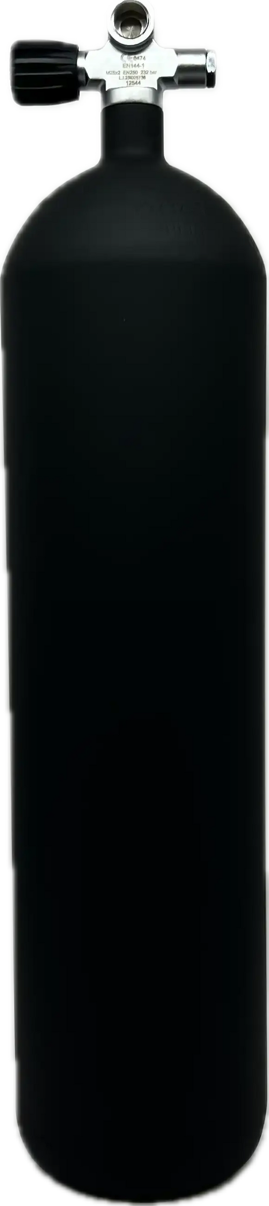 ECS 12L LANG / 230 BAR STAHL TG MIT KONKAVEM BODEN ( MATT SCHWARZ ) UND VENTIL 12544RE BY POLARIS - WATERSPORTS24