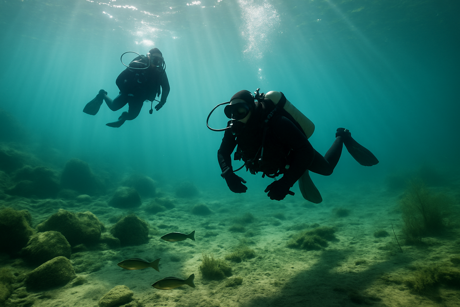 Taucher im Bodensee unter Wasser